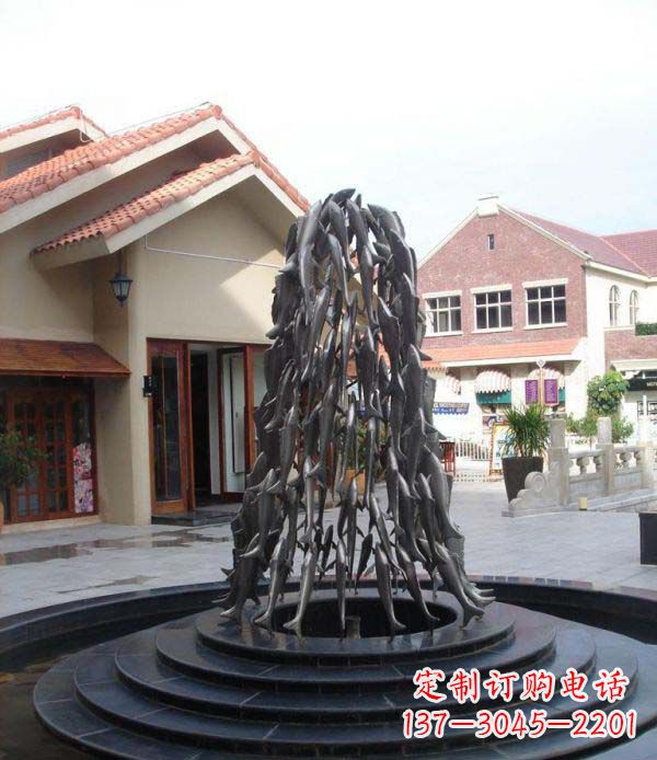 商丘欢乐鱼群,喷泉铜雕