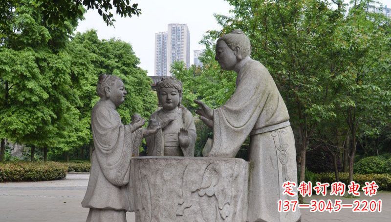 商丘孔融让梨石雕，精美的古代人物雕塑