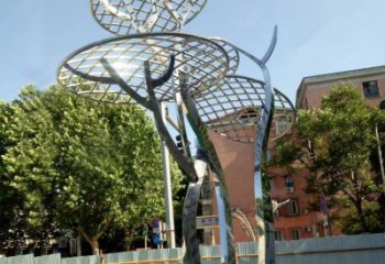 商丘广场抽象网格不锈钢树雕塑