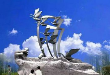 商丘中领雕塑：大雁不锈钢雕塑，质感优雅