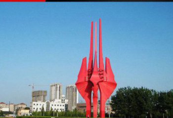 商丘广场红色不锈钢树叶雕塑