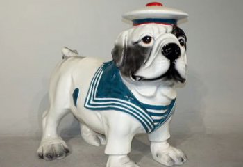 商丘海军玻璃钢仿陶瓷斗牛犬狗雕塑