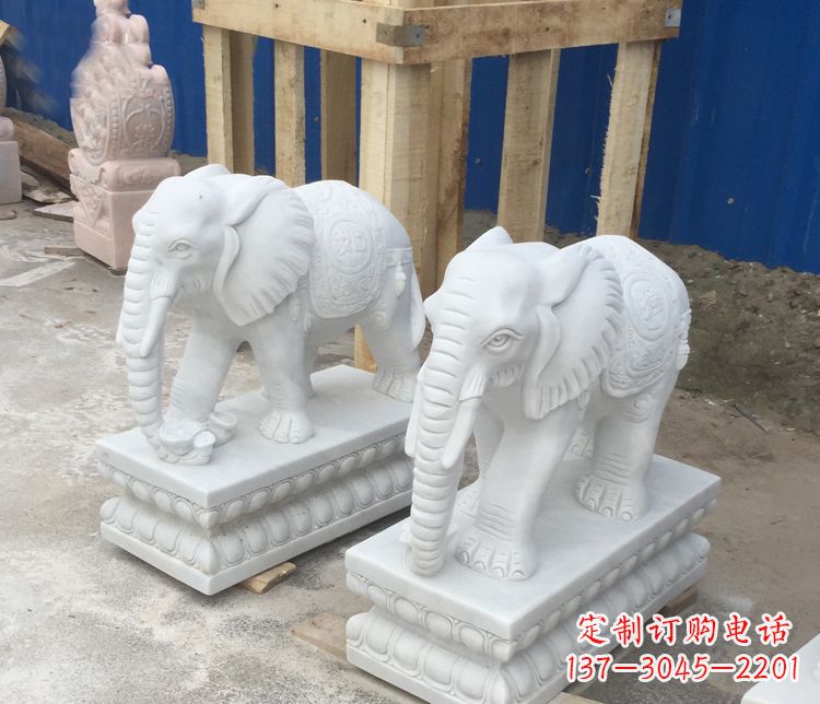 商丘汉白玉吉祥如意门口招财大象石雕 (2)