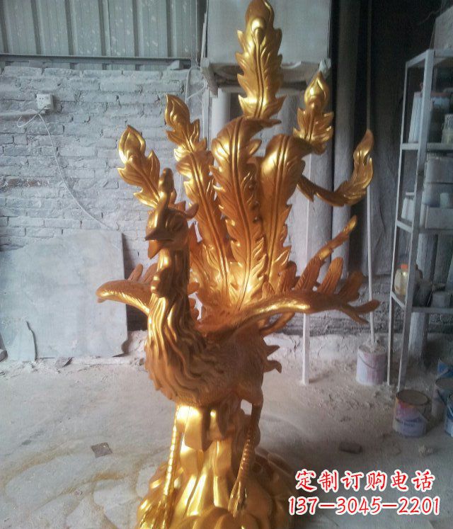 商丘金凤凰玻璃钢仿铜动物雕塑 