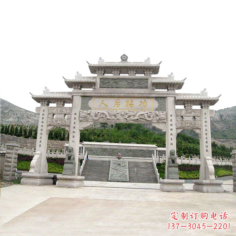 商丘艺术精美的汉白玉三门石雕塑牌坊
