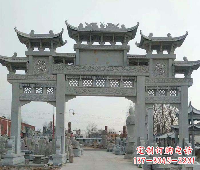 商丘三门牌坊石雕，精美汉风石雕装饰景区