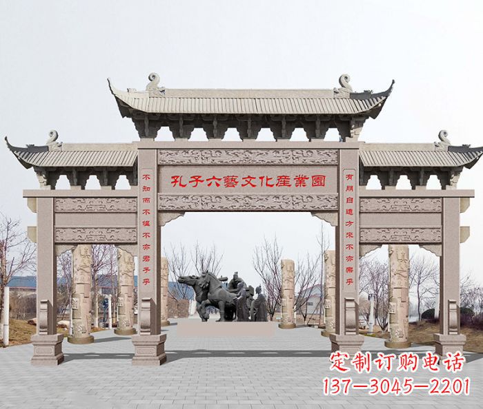 商丘景区三门石雕牌坊-高质美观可靠的雕塑装置