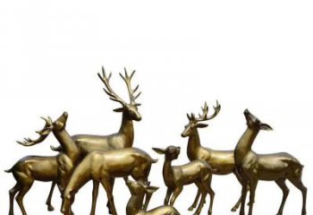 商丘精致精美，欣赏黄铜色鹿群雕塑