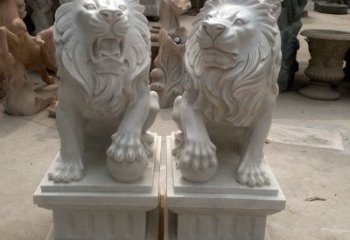 商丘汇丰狮子石雕塑，装点商业场所的象征