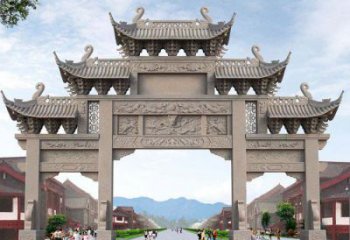 商丘景区三门石雕牌楼——精美雕塑定制