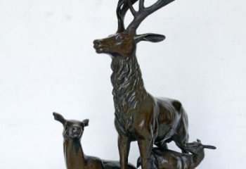 商丘艺术之美，母子鹿驯鹿铜雕