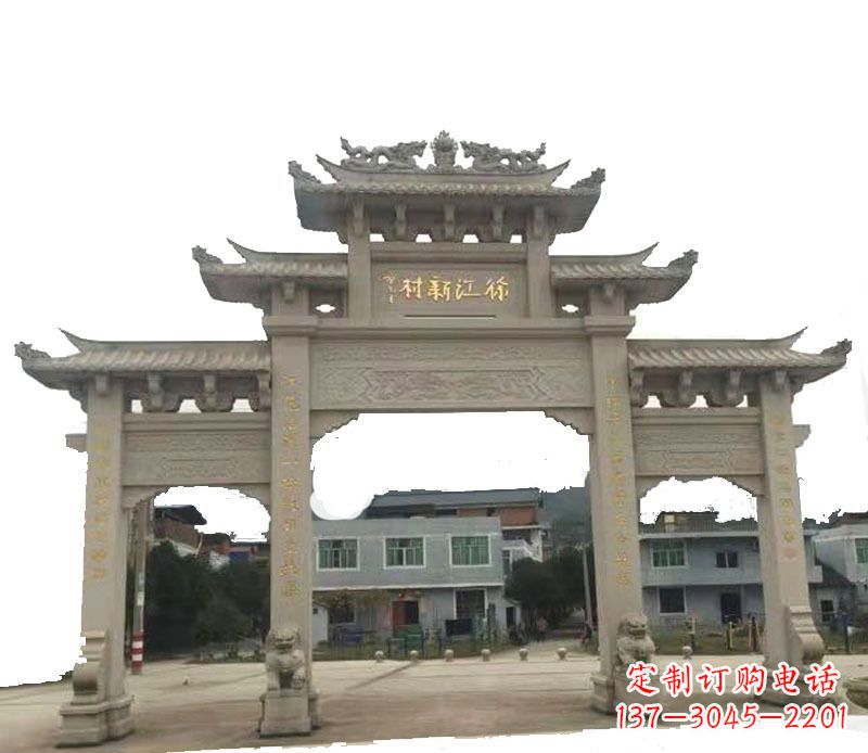 商丘三门牌坊仿古石雕,雕刻精美传承传统