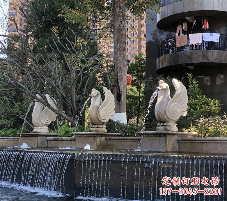 商丘石材喷水鹅 园林动物石雕景观摆放 水池石天鹅