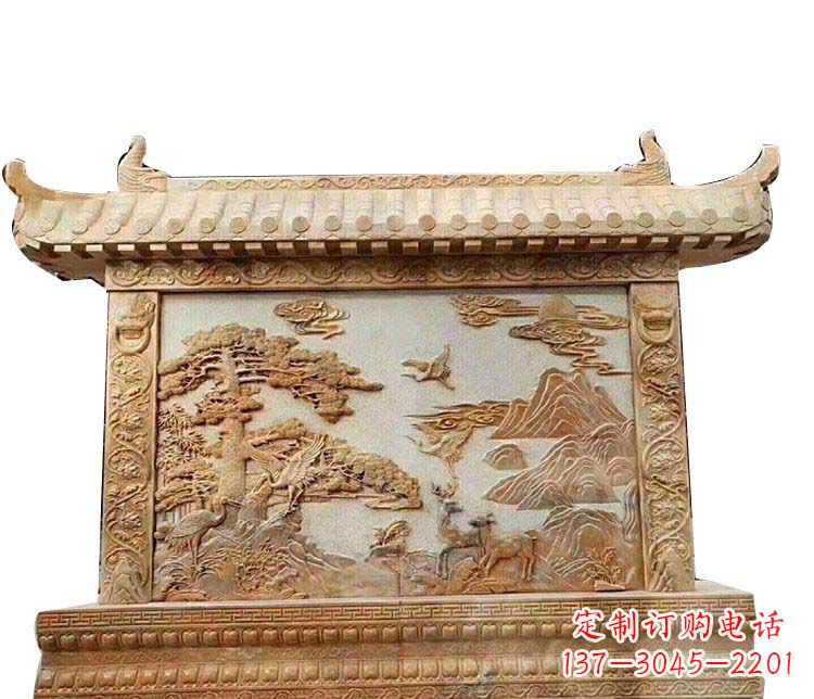 商丘石浮雕晚霞红影壁石雕