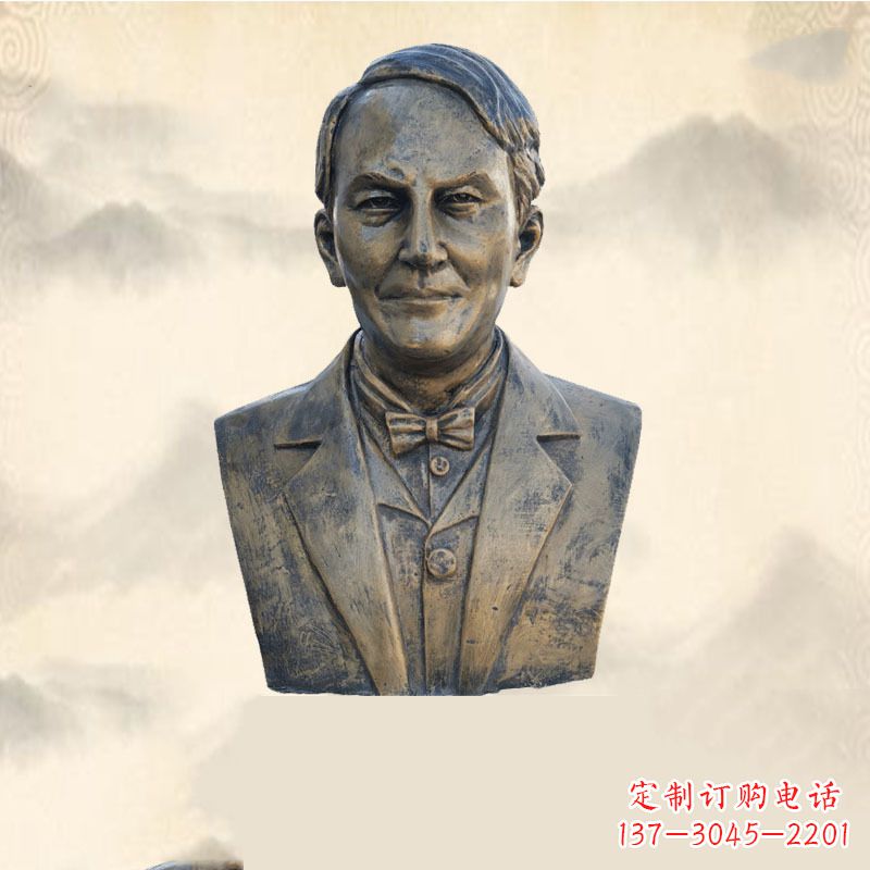 商丘世界名人爱迪生纯铜头像雕塑-学校校园名人系列雕塑