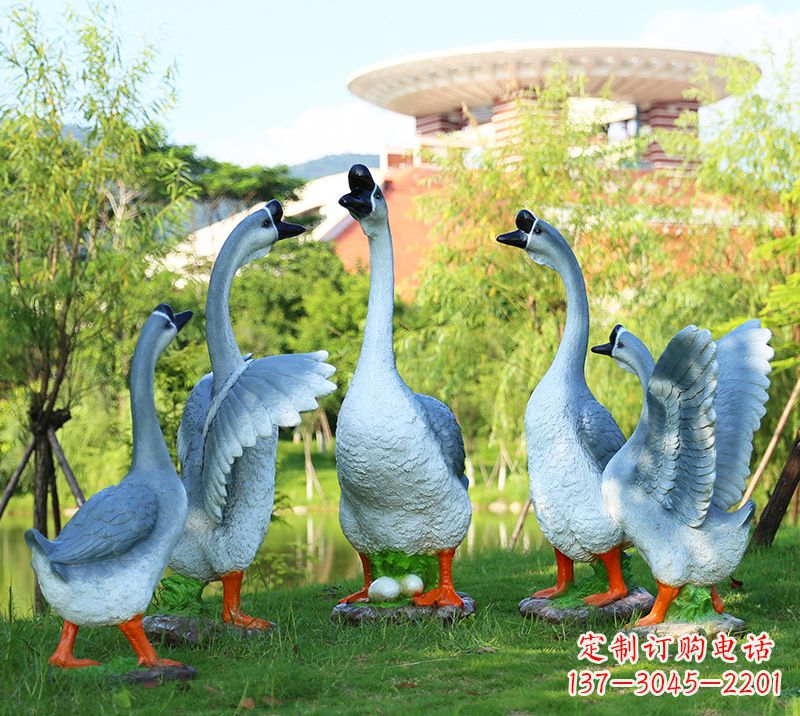 商丘树脂工艺品玻璃钢雕塑商场美陈户外园林景观装饰品仿真动物鹅摆件