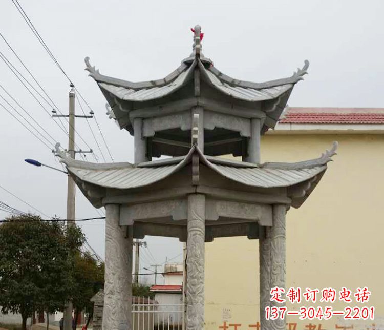 商丘双层仿古凉亭石雕 (2)