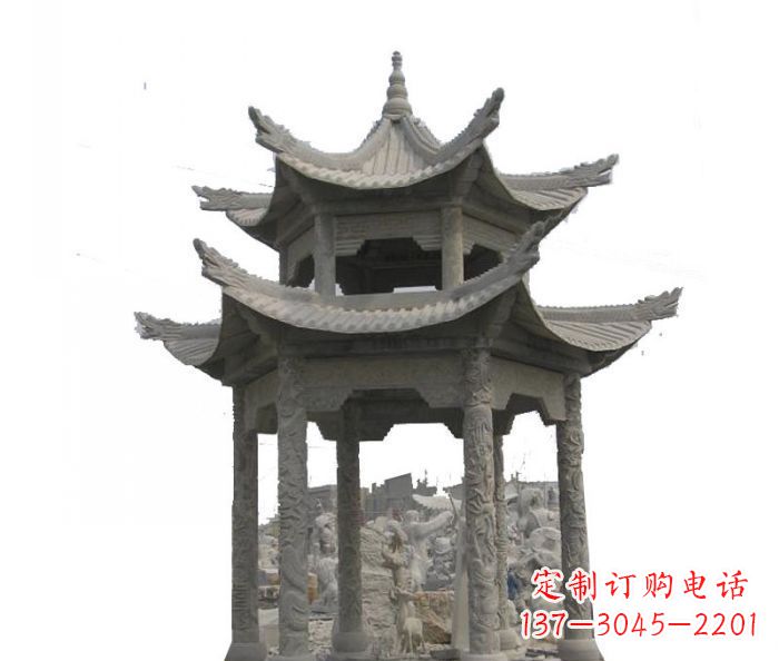 商丘双层仿古石雕凉亭 (2)