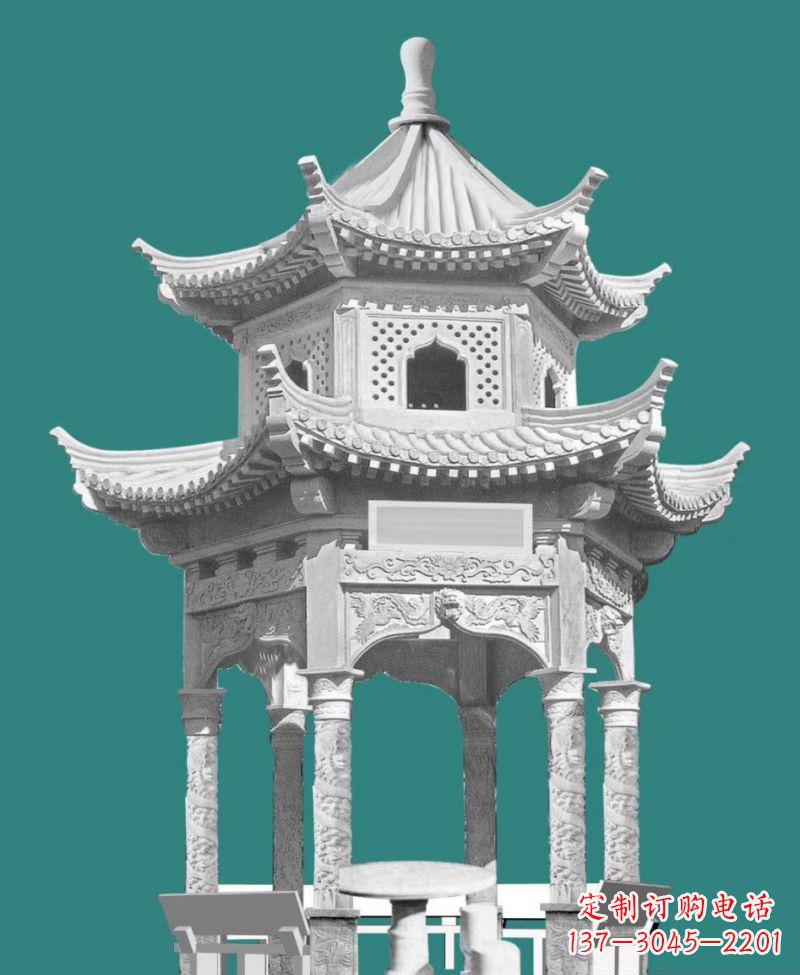 商丘双层六角凉亭景观石雕
