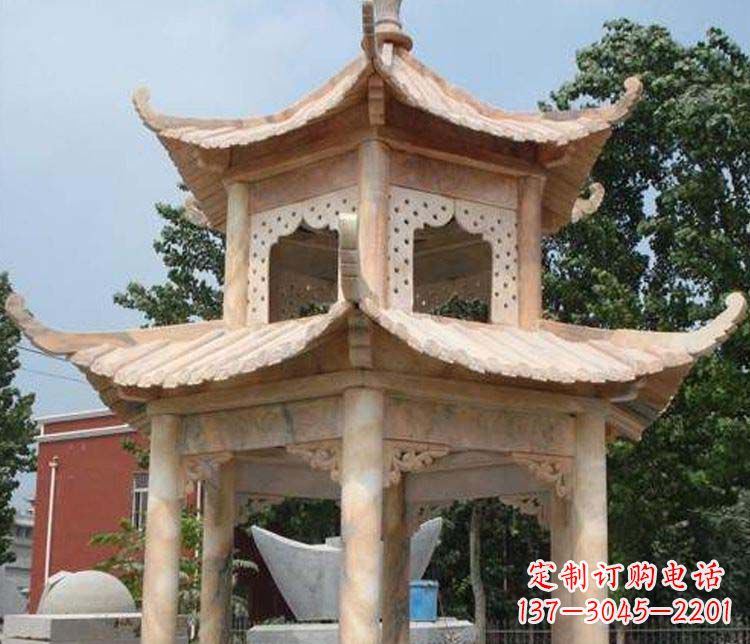 商丘双层晚霞红凉亭石雕