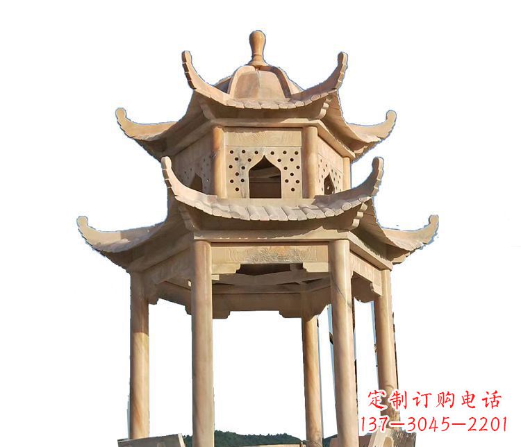 商丘双层晚霞红凉亭石雕 (2)