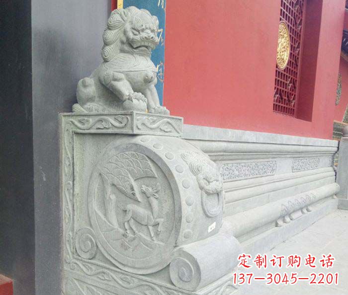 商丘寺庙景观狮子石门墩抱鼓石