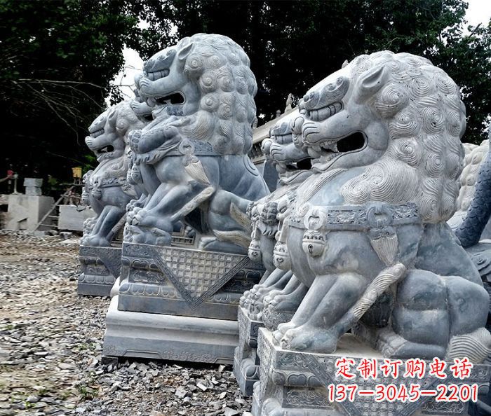 商丘寺庙青石狮子石雕 (2)
