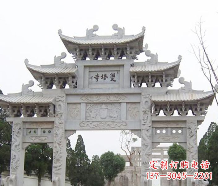 商丘寺庙三门牌坊石雕 (2)