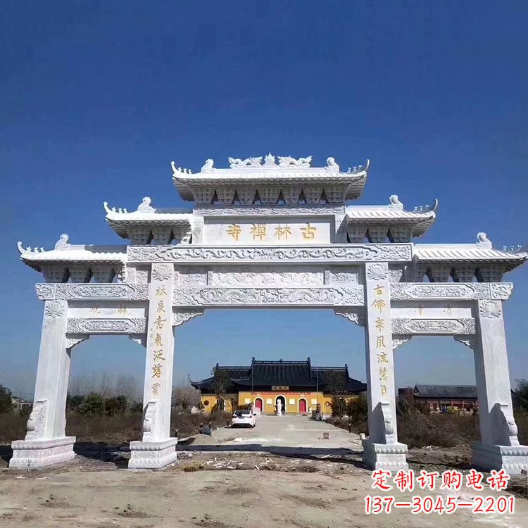 商丘寺院大门汉白玉石雕牌楼