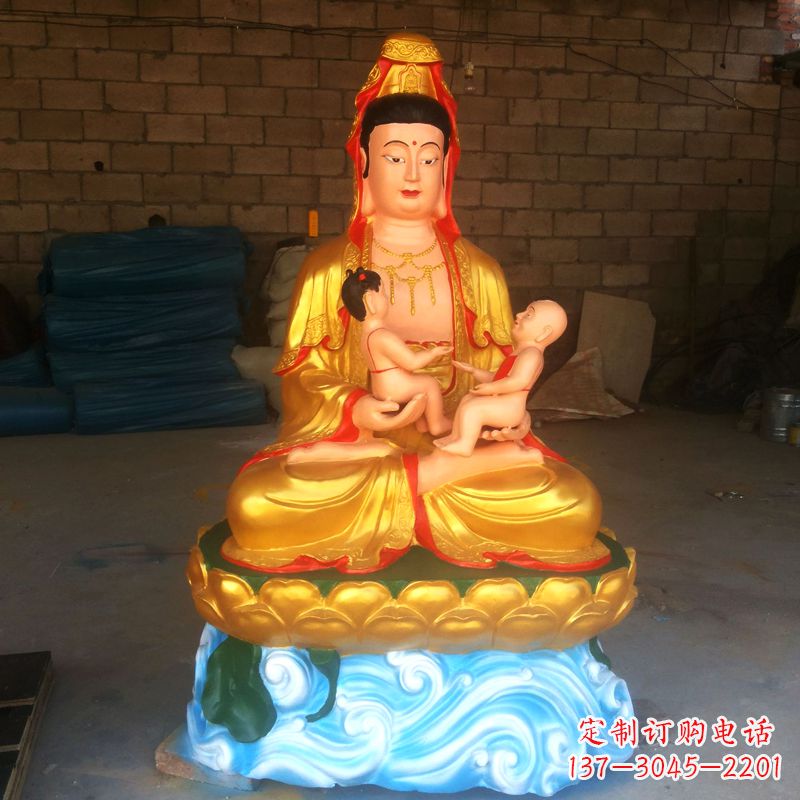商丘送子观音彩绘漆金雕塑