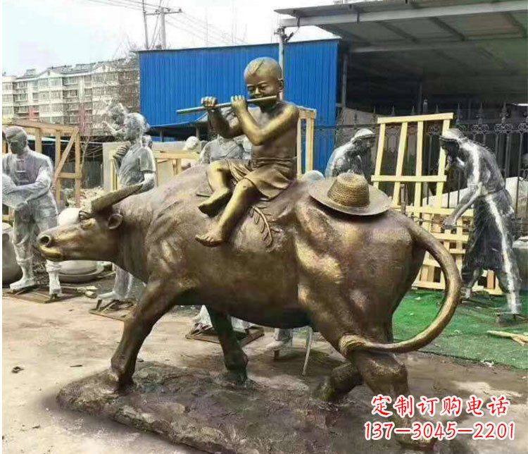 商丘铜雕户外牧童骑牛雕塑摆件