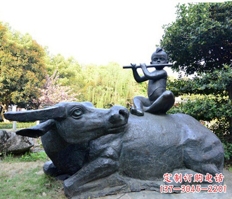 商丘铜雕园林牧童骑牛景观摆件
