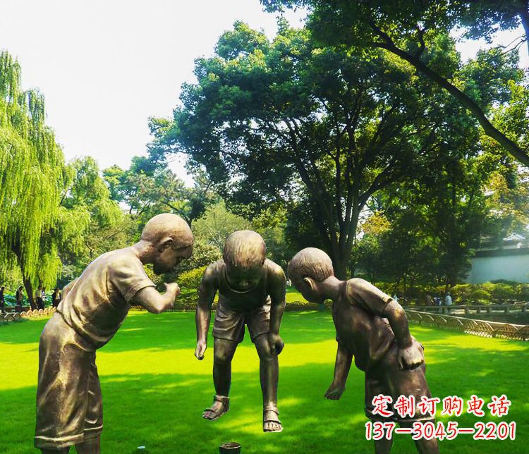 商丘铜雕园林玩陀螺儿童雕塑