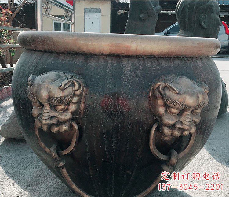 商丘铜雕圆形荷花水缸雕塑 (6)