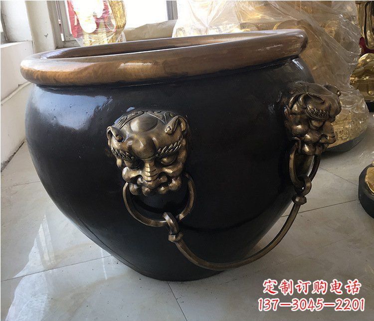 商丘铜雕圆形荷花水缸雕塑 (5)