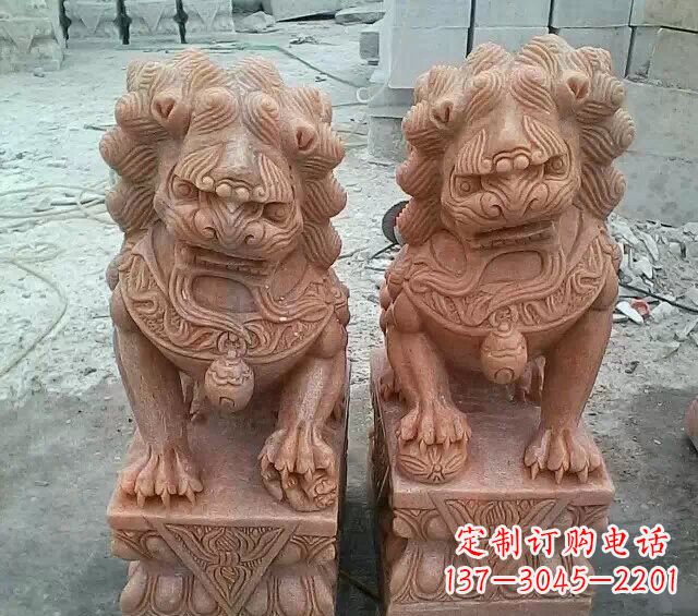 商丘晚霞红传统狮子石雕