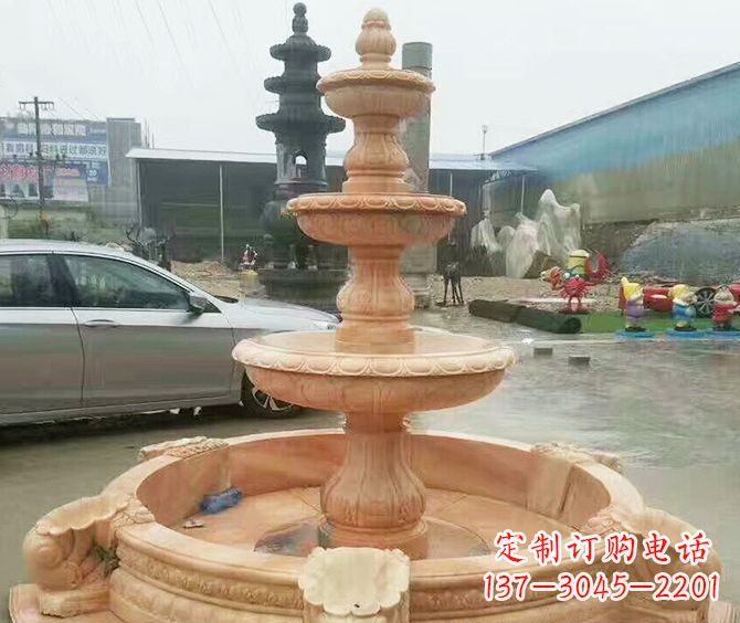 商丘晚霞红多层大型石雕喷泉 (3)