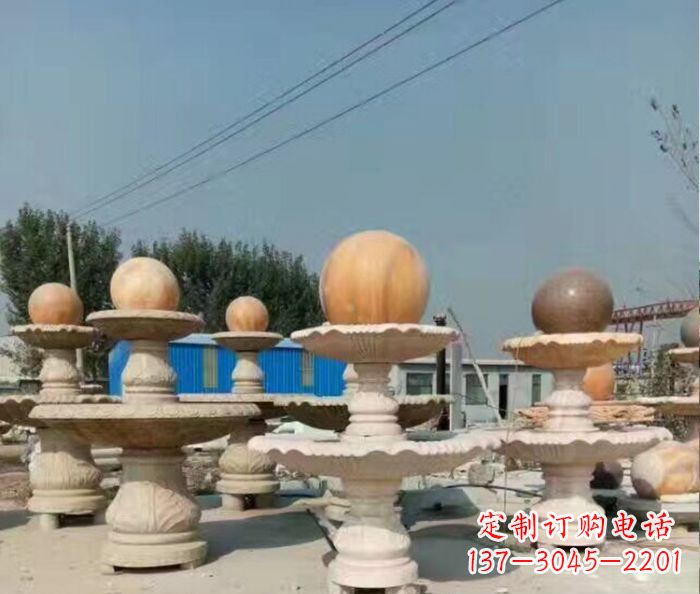 商丘晚霞红多层风水球喷泉石雕