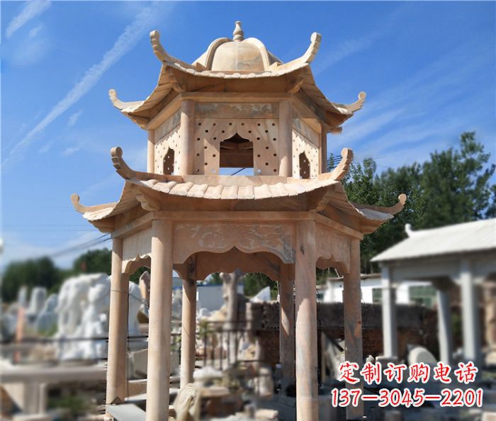 商丘晚霞红公园双层六角凉亭石雕