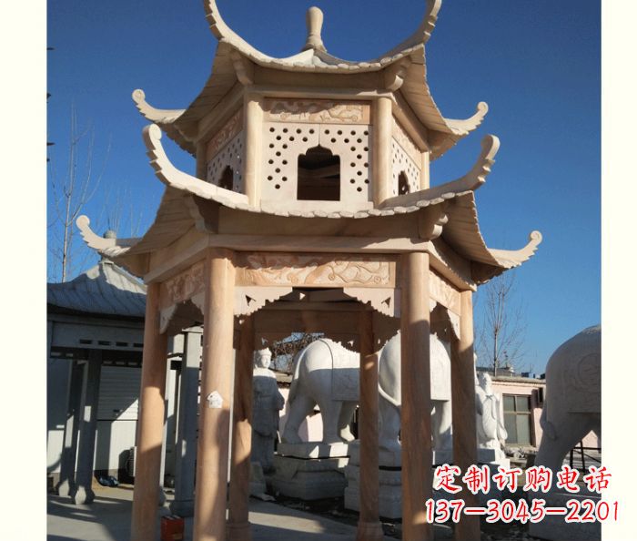 商丘晚霞红公园双层六角凉亭石雕 (2)