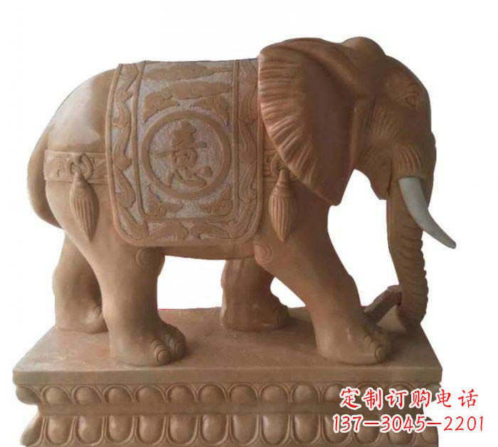 商丘晚霞红吉祥如意大象石雕 (2)