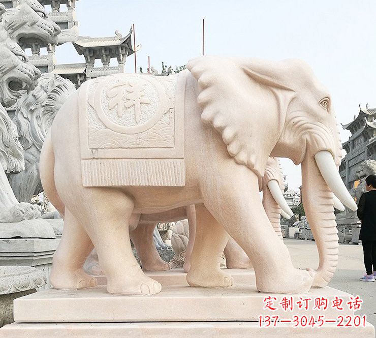 商丘晚霞红吉祥如意大象石雕