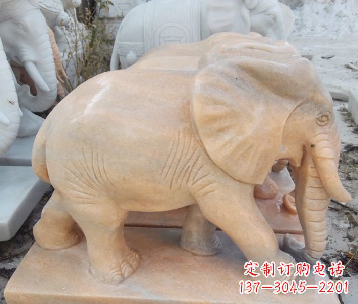 商丘晚霞红吉祥如意大象石雕 (3)
