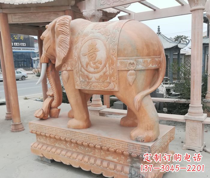 商丘晚霞红吉祥如意门口镇宅招财大象石雕 (2)