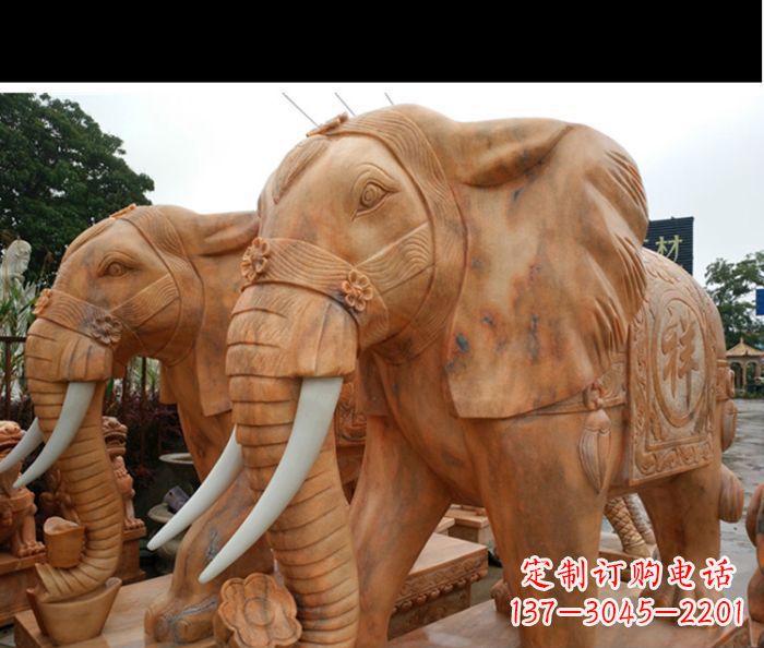 商丘晚霞红吉祥如意门口镇宅招财大象石雕 (3)