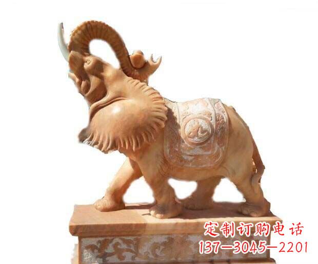 商丘晚霞红吉祥如意象鼻朝天的大象石雕