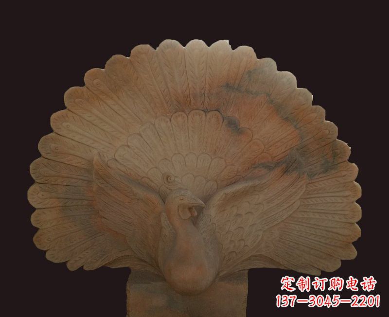 商丘晚霞红开屏孔雀石雕