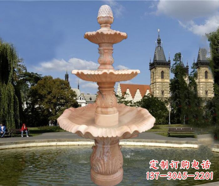 商丘晚霞红三层喷泉广场石雕