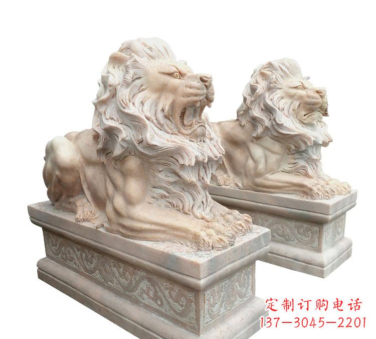 商丘晚霞红石材欧式狮子