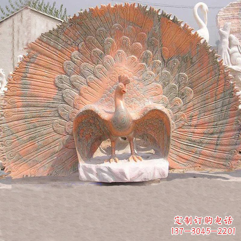 商丘晚霞红石雕孔雀-公园园林景观动物雕塑